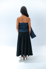 Denim Top with Large Flower Draping Detail