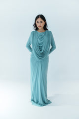 Front Drape Long Sleeve Gown
