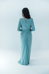 Front Drape Long Sleeve Gown