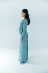 Front Drape Long Sleeve Gown