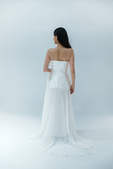 White Pleated Strapless Gown