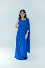 Blue Long Sleeve One Shoulder Gown