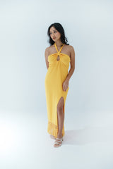 Orange Halter Tassel Dress