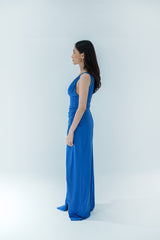 Blue V Neck Gown