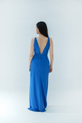 Blue V Neck Gown