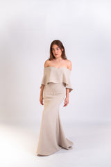 Custom Ruffled Off Shoulder Gown with Boning