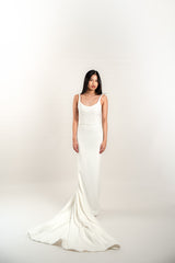 Low Back Fitted Curved Neckline Wedding Dress
