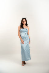 Custom Strapless Satin Gown with Floral Appliques