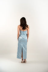 Custom Strapless Satin Gown with Floral Appliques