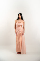 Strapless Gown with Chiffon Draping and Floral Appliques