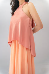 Two Piece Set with Pleated Skirt and Halter Blouse