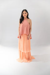 Two Piece Set with Pleated Skirt and Halter Blouse