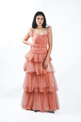 Cutout Tiered Embellished Tulle Gown