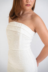 Custom White Tube Midi Dress with 2D embroidery details