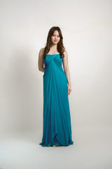 Strapless Gathered Chiffon Gown