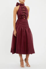 Bordeaux Bow Midi Dress