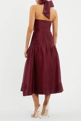 Bordeaux Bow Midi Dress