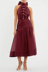 Bordeaux Bow Midi Dress