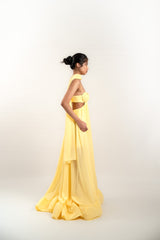 Shell Cutout Gown with Neck Scarf