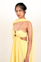 Shell Cutout Gown with Neck Scarf