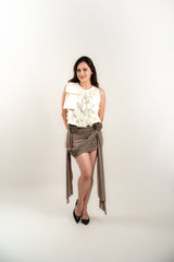 Sleeveless 3D Floral Blouse with Bow Sleeve