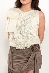 Sleeveless 3D Floral Blouse with Bow Sleeve