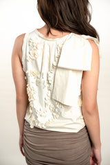 Sleeveless 3D Floral Blouse with Bow Sleeve