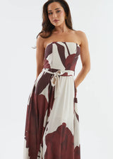 Floral Strapless Maxi Dress with Tie