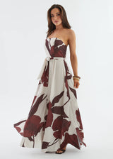 Floral Strapless Maxi Dress with Tie