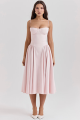 Samaria Ballerina Pink Twill Corset Midi Dress