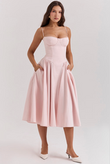 Samaria Ballerina Pink Twill Corset Midi Dress