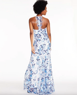 Allover-Embroidered Halter Gown