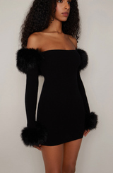 Black Faux Fur Off-Shoulder Mini Dress