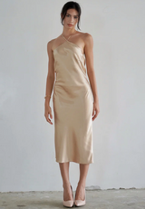 Halter Neck Midi Satin Dress Backless