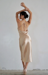 Halter Neck Midi Satin Dress Backless