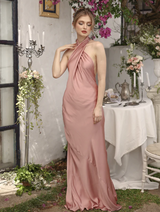 Silk Halter Midi Dress Low Back