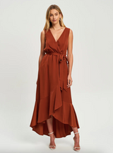 Deep Plunge Side Tie Maxi Dress