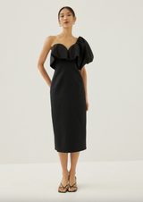 Joane Asymmetric Puff Sleeve Dress