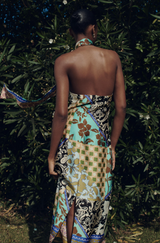 Patchwork Halter Midi Dress Multiprint