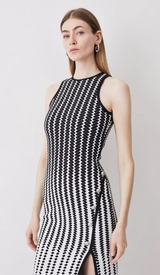 Bandage Jacquard Column Midi Dress