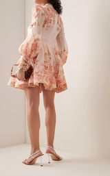 Postcard Bow Silk and Linen Detailed Mini Dress