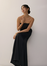 Padded Satin Tube Bias Cut Maxi Dress