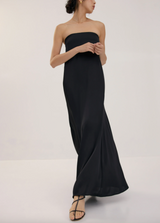Padded Satin Tube Bias Cut Maxi Dress