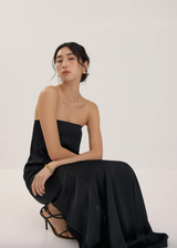 Padded Satin Tube Bias Cut Maxi Dress