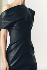 Leather One Shoulder Midi Dress