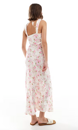 Sweetheart Neckline Floral Midi Dress