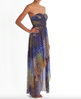 High Low Peacock Strapless Dress