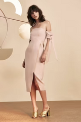 Charged Up Off the Shoulder Midi Dress (Pink)