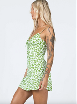 Floral Ruffle Neckline Mini Dress