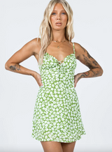 Floral Ruffle Neckline Mini Dress